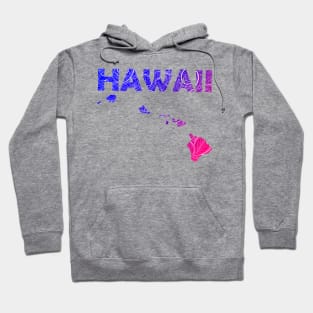 Colorful mandala art map of Hawaii with text in blue and violet Hoodie